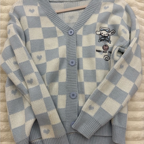Sanrio Sweaters - Sanrio Blue and White Checkered Cardigan Cinamonroll